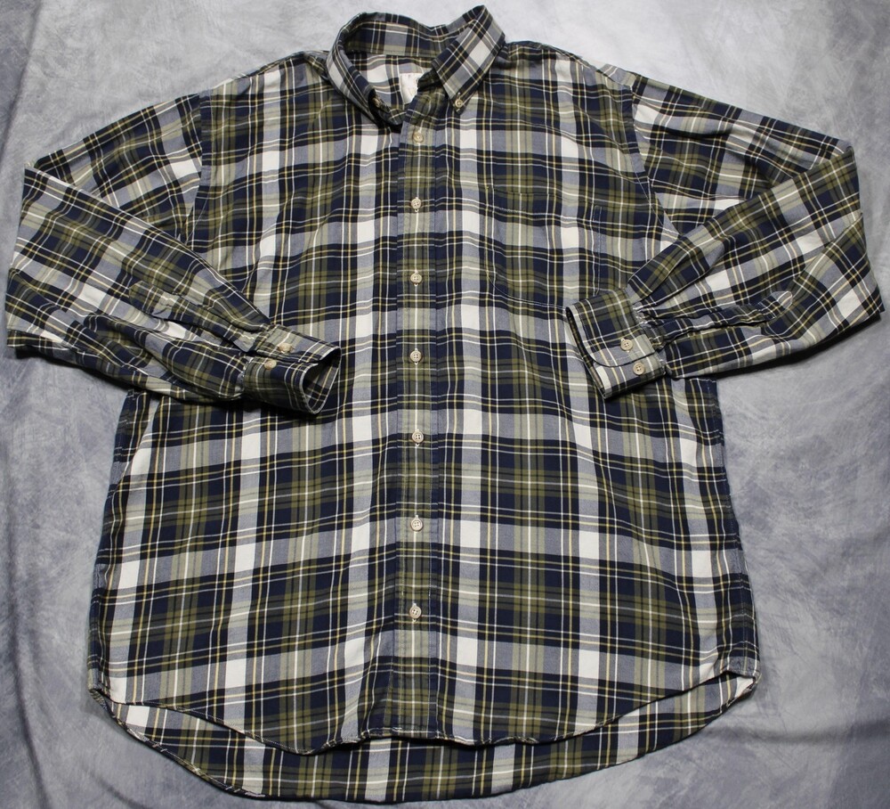 Viyella Shirt Mens L Blue Green Plaid Cotton Wool Flannel Button Long Sleeve